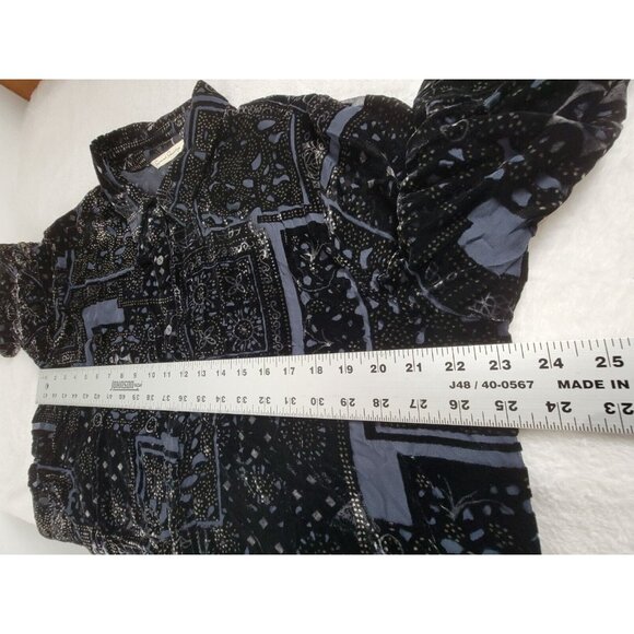 French Laundry Women Whimsigoth Velvet Blouse Top XL Black Long Sleeve Button Up - Picture 6 of 7